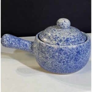 Vintage Blue‎ Speckled Stoneware Soup Pot With Lid & Handle 4.5T x 7.5L (2082)